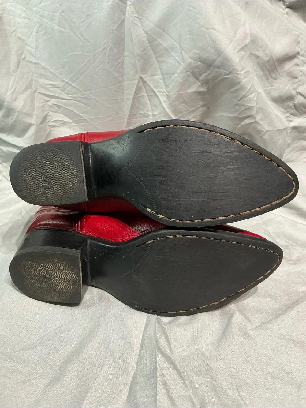 Old West Kids Red Leather Cowgirl Boots Pointed J-Toe Size Youth 3